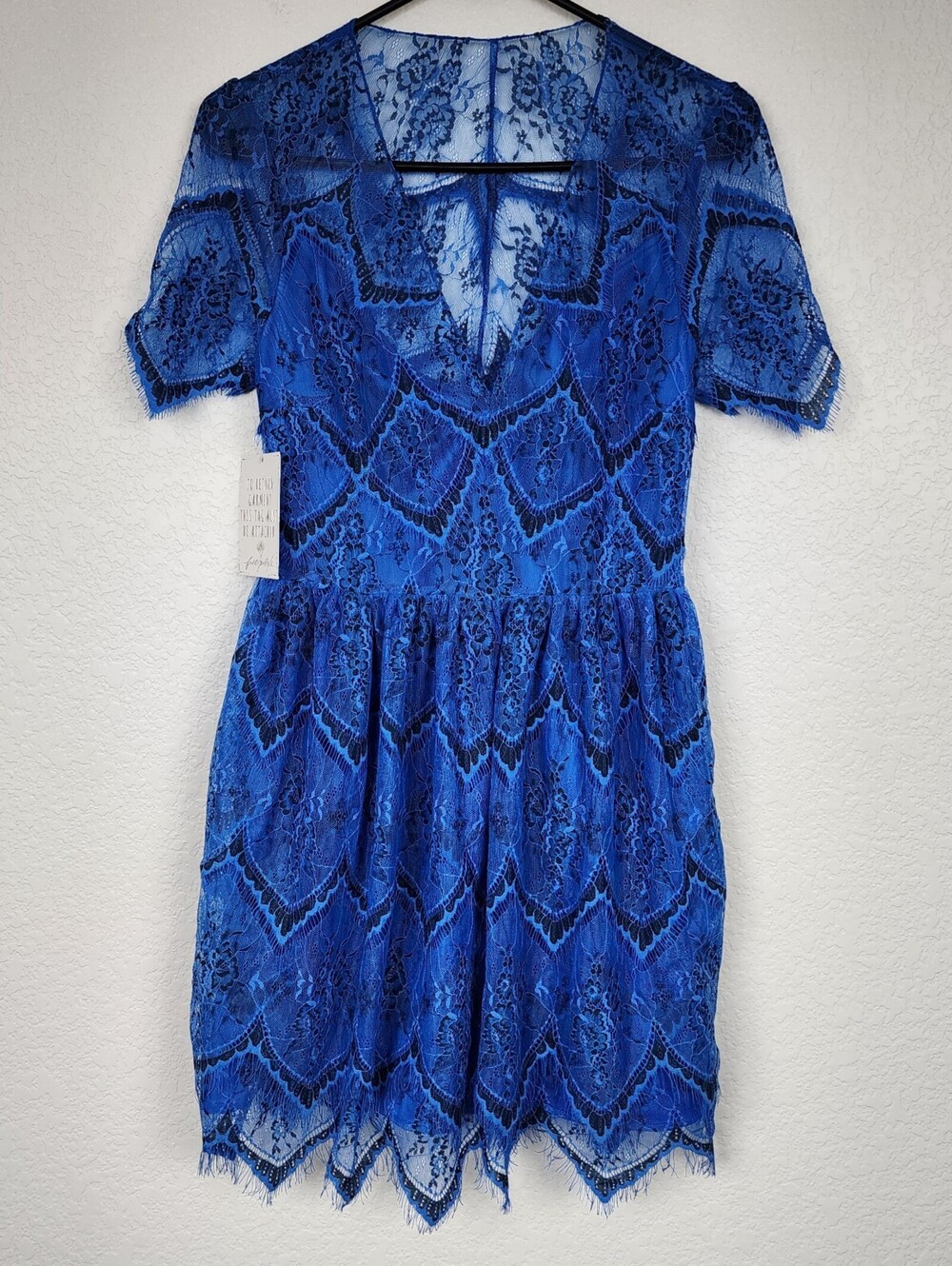 NWT $250 Free People Blue Lacey Scalloped Mini Dress